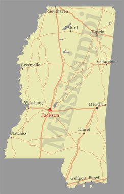 Mississippi accurate vector exact detailed State Map with Commun clipart