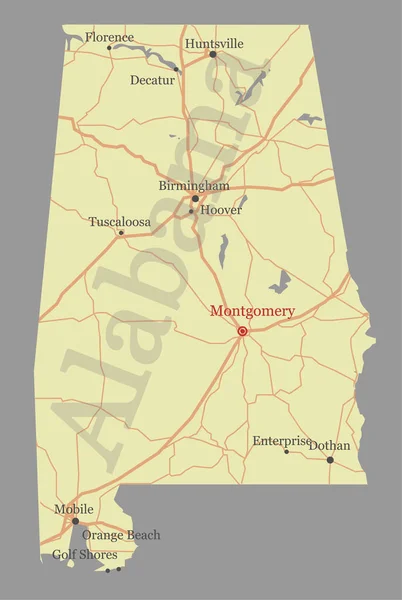 Alabama Vektor State Map mit Community-Unterstützung und aktiviert — Stockvektor