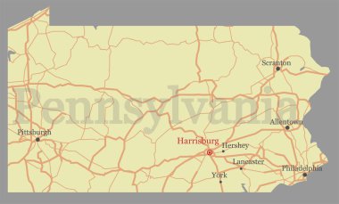 Pennsylvania vector accurate high detailed State Map with Commun clipart