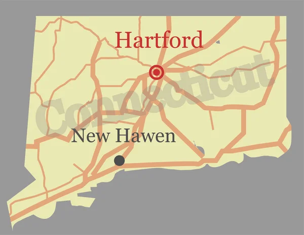 Connecticut vector nauwkeurige hoge staat detailkaart met geme — Stockvector