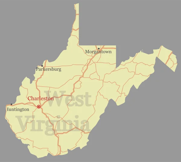 West Virginia vector nauwkeurige hoge staat detailkaart met MEDEDELI — Stockvector