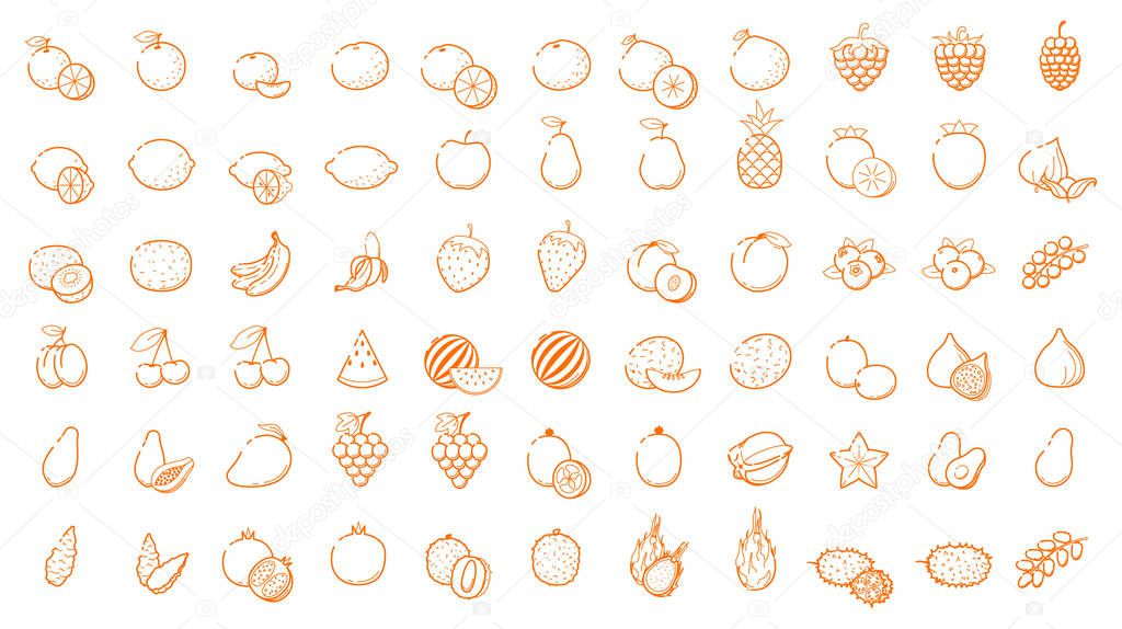 Big icon logo set - Fruit and berries Thin Line outline linear B