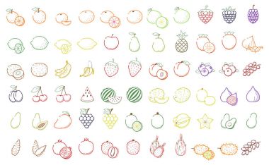 Lin anahat siyah doğrusal web simge seti - meyve, çilek ince kalın