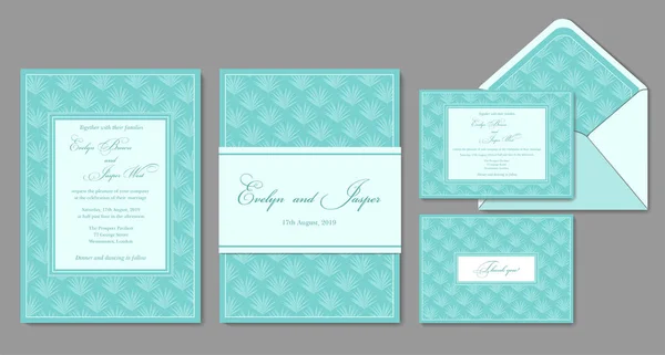 Convite de casamento, envelope, rsvp, cartão de férias. Design com Kentia — Vetor de Stock