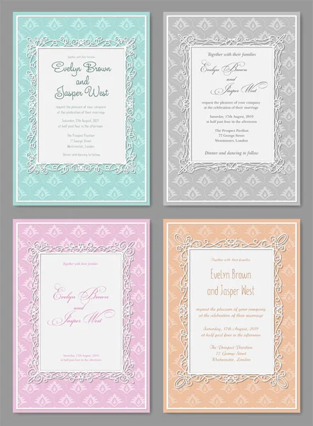 Conjunto vectorial de elegante invitación de boda en colores pastel. Beaut. — Vector de stock