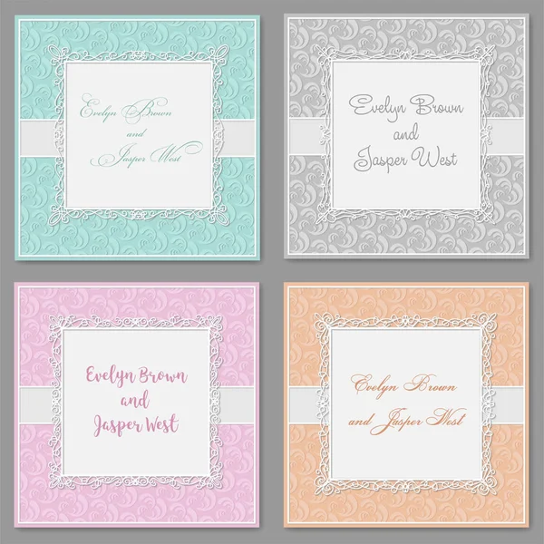 Vector elegante boda invitación conjunto. Hermosas tarjetas con estilo w — Archivo Imágenes Vectoriales