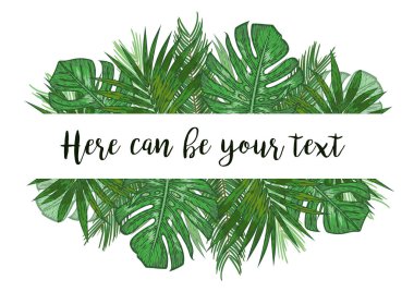 Monstera yaprakları ile bir afiş suluboya vektör çizim,