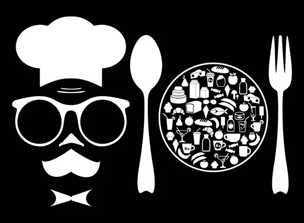 The chef and food. Icons. — Stock Vector