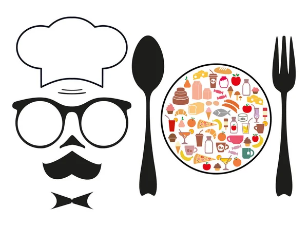 The chef and food. Icons. — Stock Vector