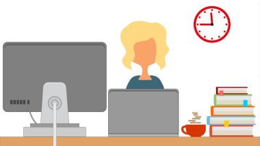 Office. İş. Dizüstü bilgisayarın arkasındaki kız.