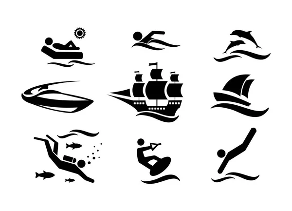 stock vector Sport. Water sports. Active holiday by the sea. The icons set. 