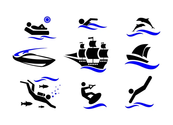Sport. Water sports. Active holiday by the sea. The icons set.