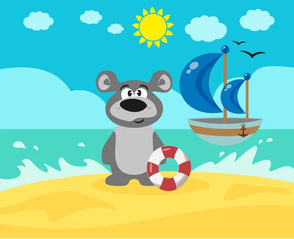 Bear on the beach. Animation for children. — Stock Vector