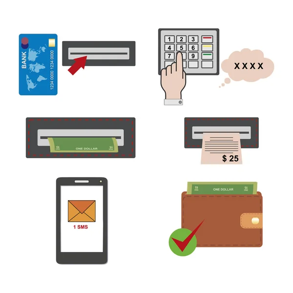 ATM. geldopnames met bankkaarten. — Stockvector