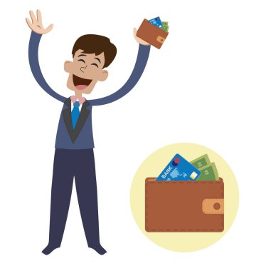 Mutlu adam bir cüzdan holding.