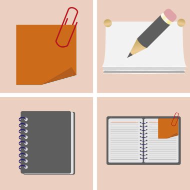 Office. İleti örneği. Simgeler kümesi. Günlüğü, kalem ve kağıt atacı.