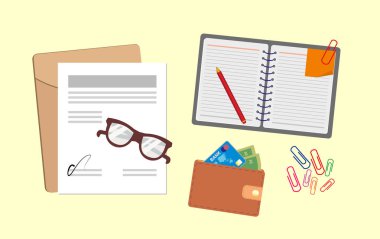 Office. Resepsiyon. Gerçekçi işyeri organizasyon. Üstten Görünüm.