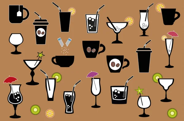 Getränke. heiße Getränke und Cocktails. die eingestellten Icons. — Stockvektor