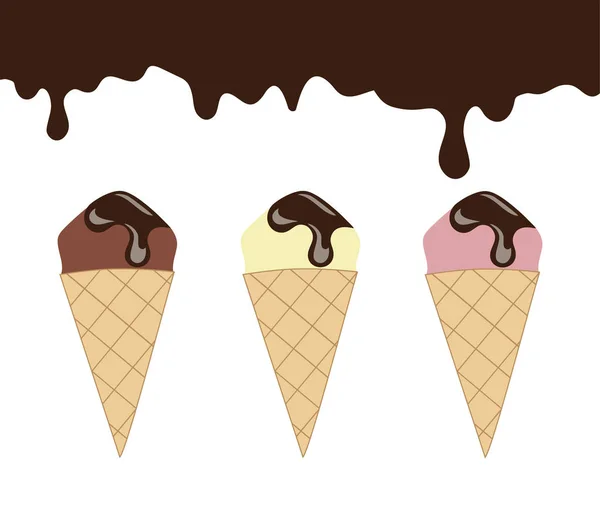 Conos de helado y chocolate Fudge. El conjunto de iconos . — Archivo Imágenes Vectoriales