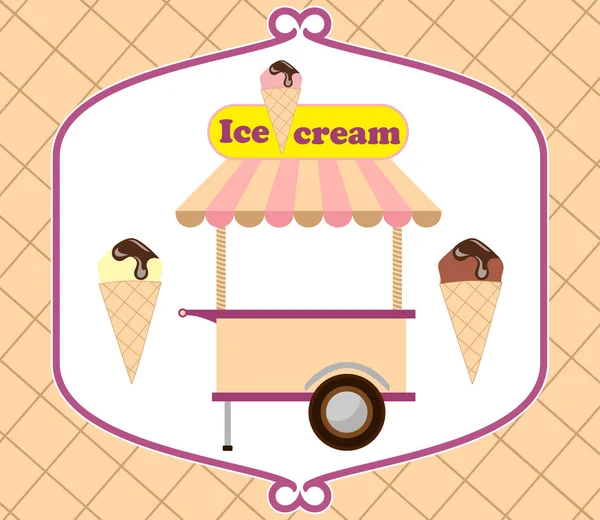 Ice cream. Trolley for sale of ice cream. — Stock Vector