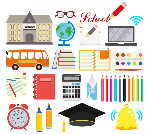 En la escuela. Educación. Conjunto de iconos . — Vector de stock