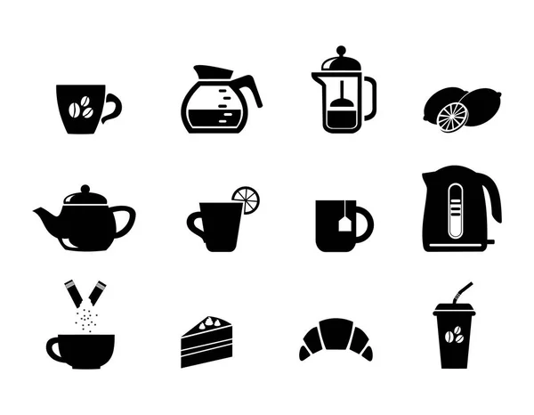 Voedsel. Het eten en drinken. De thee en koffie. Dessert. De icons set. — Stockvector