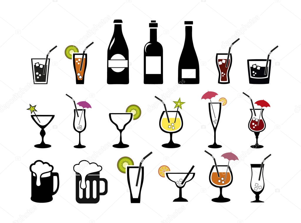Cocktail. Alcoholic and soft drinks. Icons set.