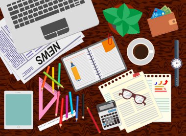 Office. Resepsiyon. Gerçekçi işyeri organizasyon. Üstten Görünüm.