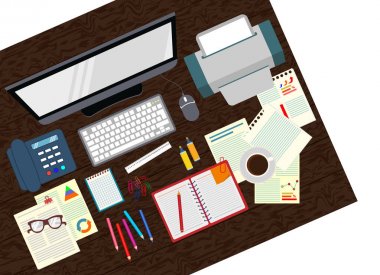 Office. Gerçekçi işyeri organizasyon. Üstten Görünüm.