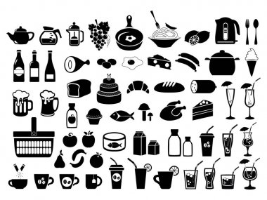 :  Yiyecek ve içecek, bakkal. Icons set.