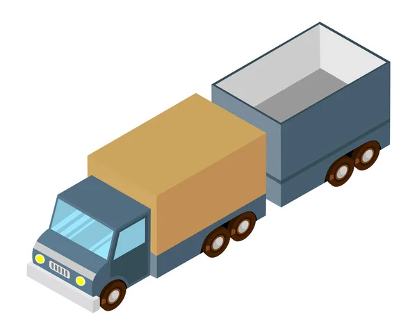 Truck with the van and trailer. Isometric. — Stock Vector