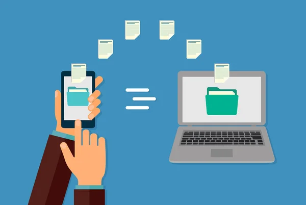 ファイルの共有。スマート フォンで手. — ストックベクタ