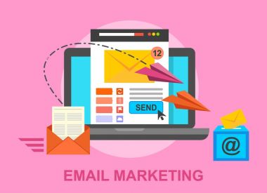 Pazarlama kavramı vektör çizim, düz stil e-posta