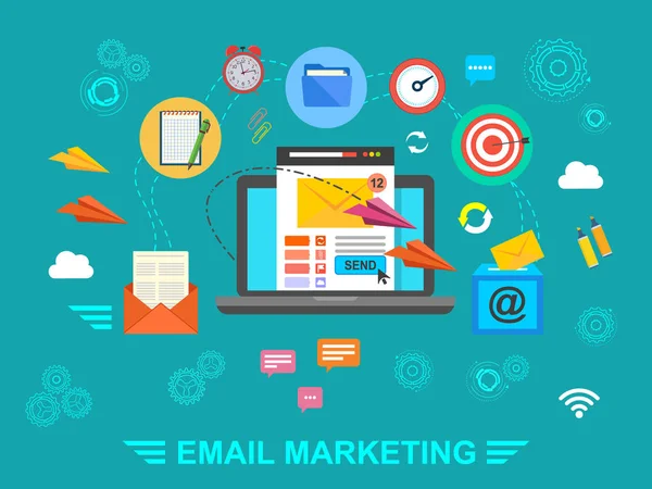 E-mail marketing. E-mail. Concetto. Scambio di informazioni via e-mail . — Vettoriale Stock