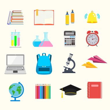 Okul. Simgeler kümesi. Vektör çizim.