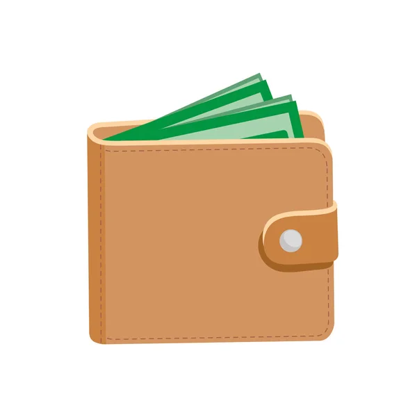 Plånbok. Plånbok i läder och dollar. Vektorillustration. Isolerad på vit. — Stock vektor