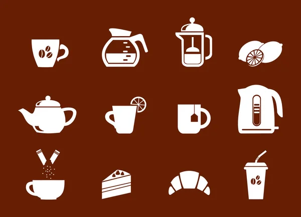 Thee en koffie. Set van lineaire pictogrammen voor coffeeshop. — Stockvector