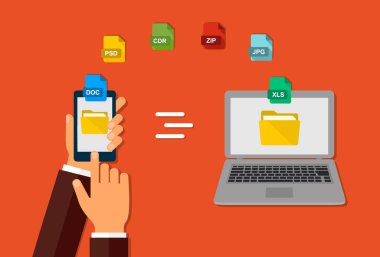 Veri aktarımı. Dosya biçimi. El ile belgili tanımlık telefon. Belgeleri smartphone--dan belgili tanımlık laptop için göndermek.