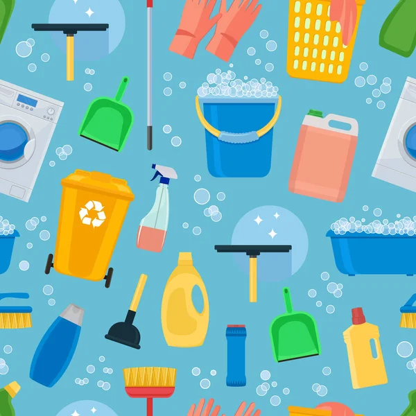 Städar huset. Tvätta saker. Sömlös bakgrund. Vektor illustration med oändligt upprepande element — Stock vektor