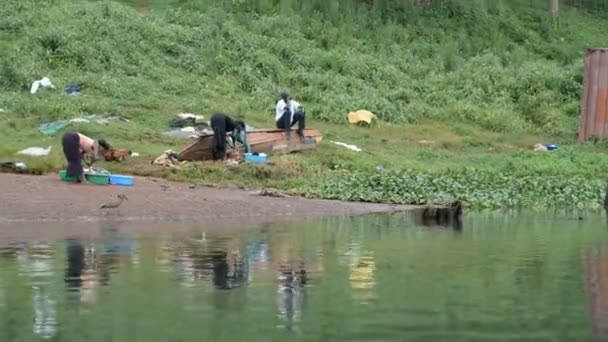 Le donne fanno il bucato sulla riva del fiume Nilo — Video Stock