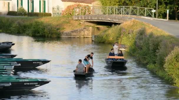Bootsfahrt auf dem Fluss svre niortaise — Stockvideo