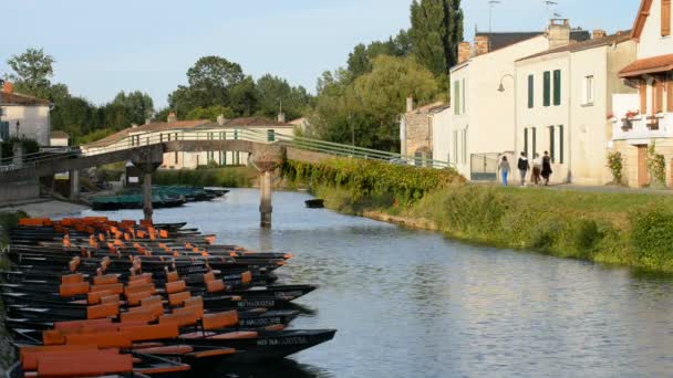 Barcos en el río Svre Niortaise — Vídeos de Stock