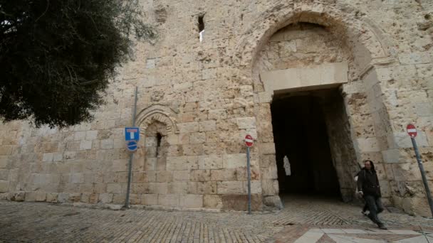 Zion porten i den gamla staden Jerusalem — Stockvideo