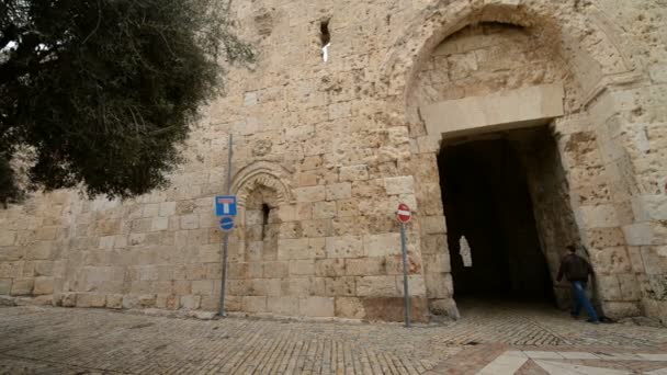 Zion poort in de oude stad Jeruzalem — Stockvideo