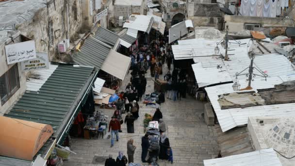 De weergave van de Moslim Quarter van Damascus Gate in Jeruzalem — Stockvideo