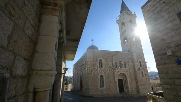 Εξωτερικά η εκκλησία του Αγίου Νικολάου στο Beit Jala — Αρχείο Βίντεο