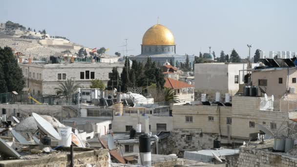 Cúpula da rocha e do Bairro Muçulmano em Jerusalém — Vídeo de Stock