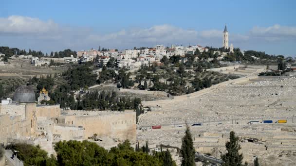 Mezquita de Al-Aqsa con el Monte de las aceitunas en Jerusalén — Vídeos de Stock