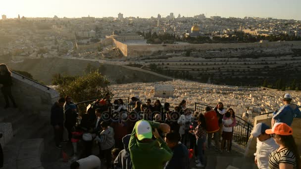 Turister firar ankomsten i Jerusalem — Stockvideo