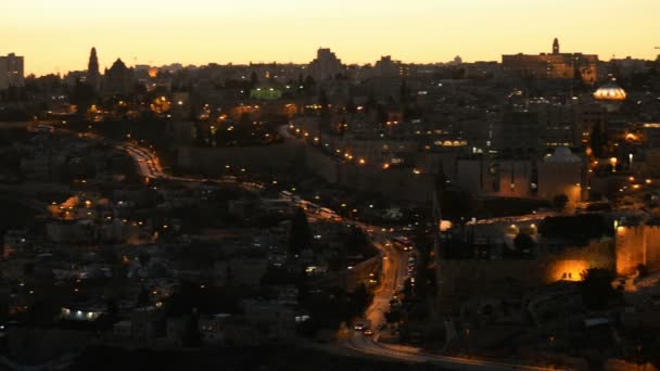 圆顶清真寺从耶路撒冷橄榄山 — 图库视频影像